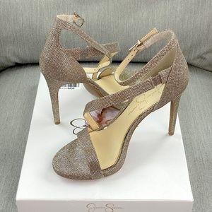 Jessica Simpson Rose Gold Glitter Strappy High Heels